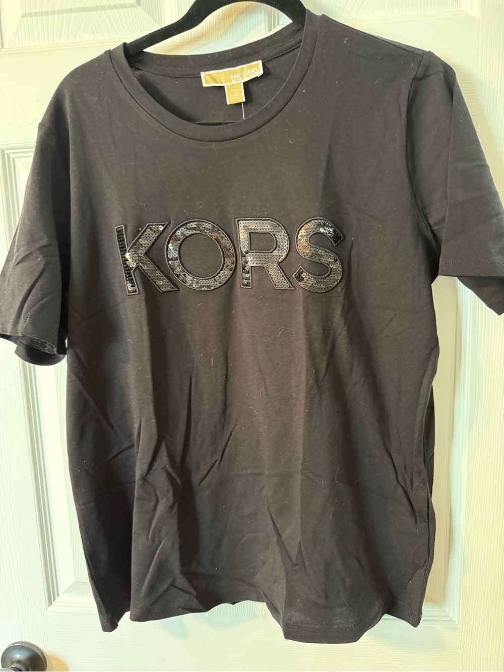 MICHAEL Michael Kors Black Short-Sleeve Tee with Embellished KORS